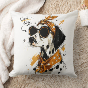 Cool Dalmatian Dog with Sunglasses & Polka Dot Bow Cushion