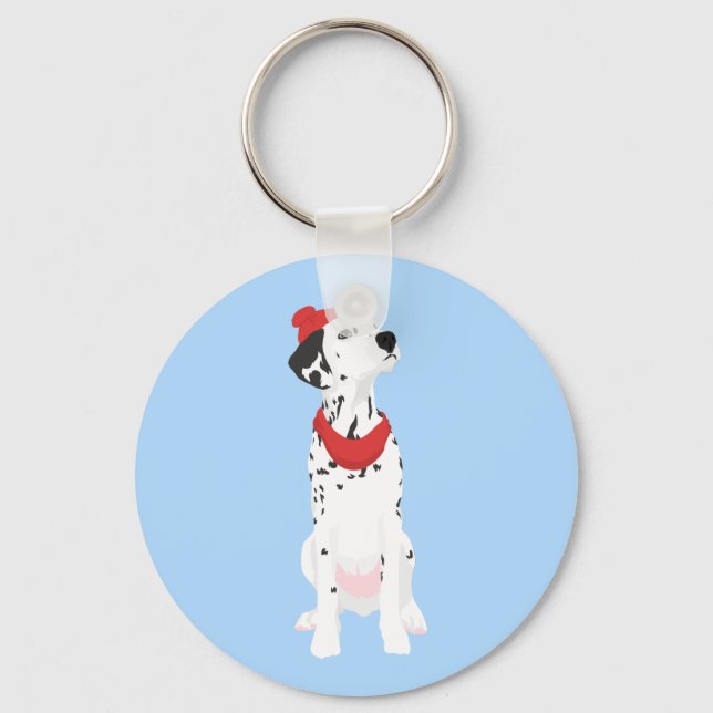 Cool Dalmatian with Red Winter Hat and Shawl Key Ring (Front)