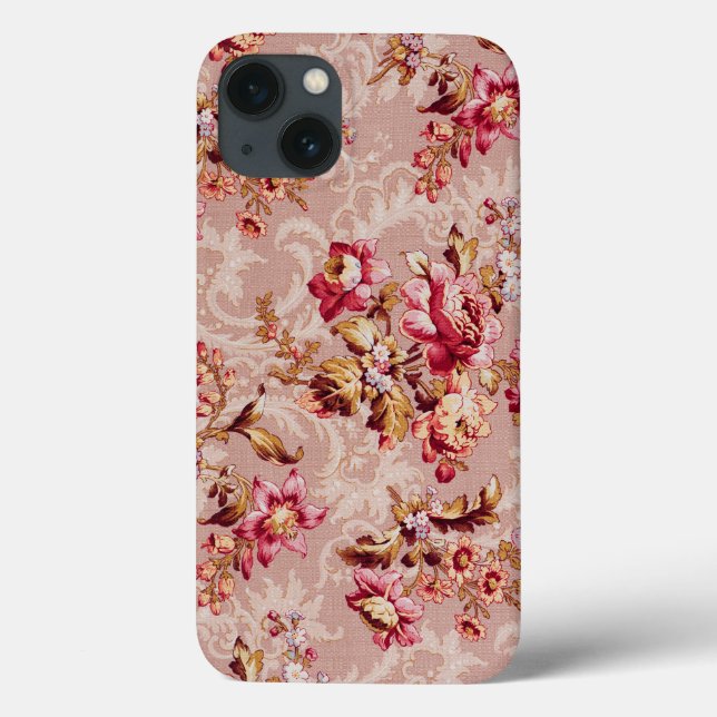 Cool Damask floral pattern Pink floral Retro Case-Mate iPhone Case (Back)