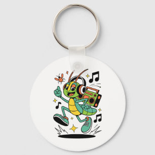 Cool Dancing Cricket With Headphones Retro Style B Key Ring