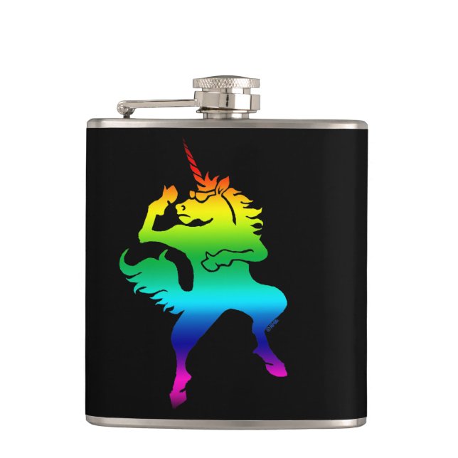Cool dancing unicorn hip flask (Front)