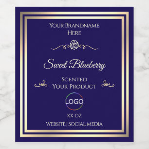 Cool Dark Blue Product Label Gold Frame with Logo