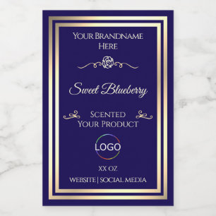 Cool Dark Blue Product Label Gold Frame with Logo