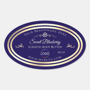 Cool Dark Blue Product Label Gold Frame with Logo