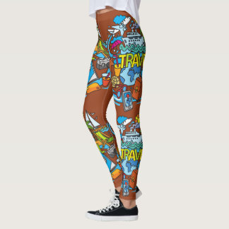 Cool dark brown background Cartoon drawing Leggings