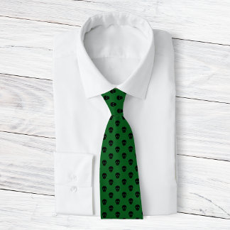Cool Dark Green Black Skull Dots Pattern Mens Tie