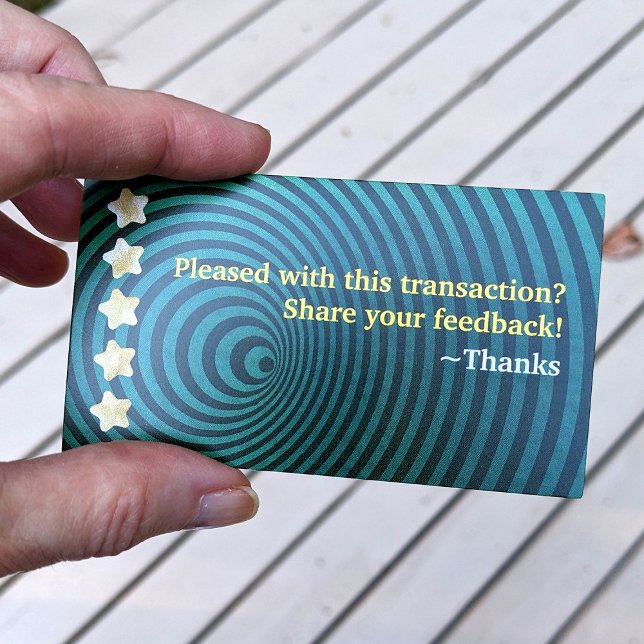 Cool Dark Green Feedback Reminder Boost Reviews  Business Card (Shipping package insert card for mail order customers)