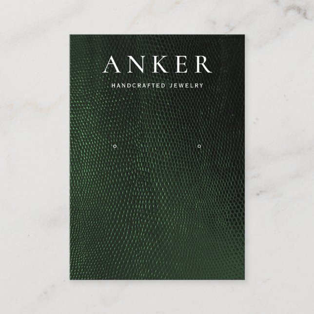 Cool Dark Green Leather Earring Display Business Card (Front)