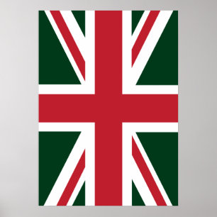 Cool Dark Green Red Union Jack British(UK) Flag Poster