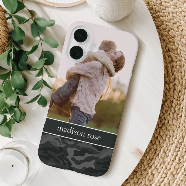 Cool Dark Olive & Black Camo Personalised Photo Case-Mate iPhone Case (Creator Uploaded)