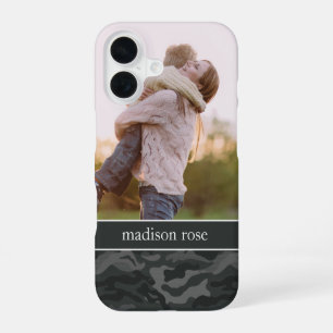 Cool Dark Olive & Black Camo Personalised Photo iPhone 16 Case