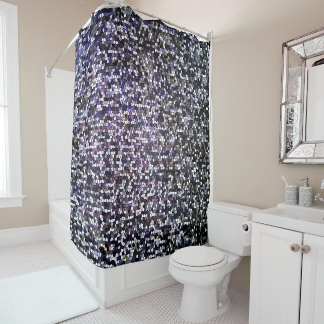 Cool Dark Silver Stained Glass Mosaic Pattern Shower Curtain (In Situ)