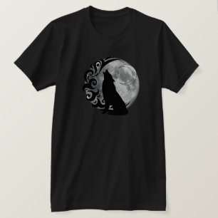Cool Dark Wolf Black Full Moon Star Retro Magic T-Shirt