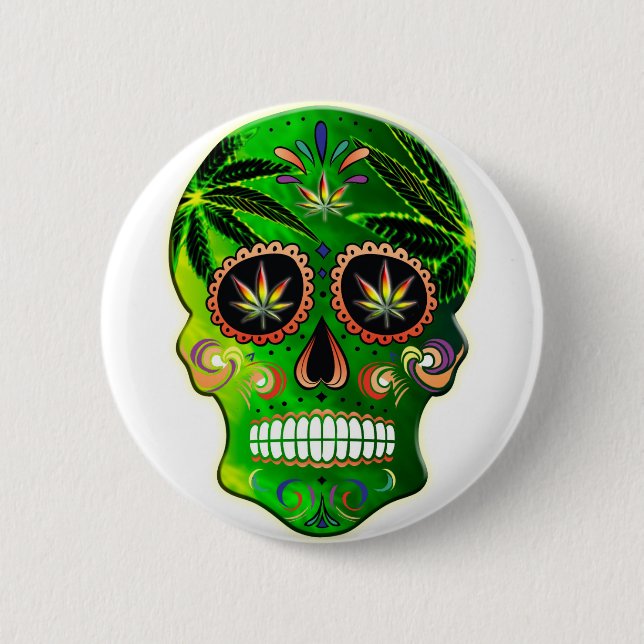 Cool Day of the Dead Sugar Skull Weed 6 Cm Round Badge (Front)