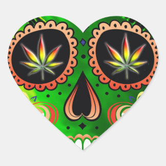 Cool Day of the Dead Sugar Skull Weed Heart Sticker