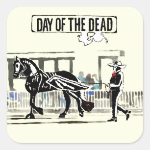 Cool Day of the Dead Winged Black and White Horse Square Sticker