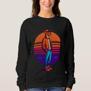 Cool Deer Modern Urban Style Sunset Retro Art Sweatshirt