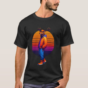 Cool Deer Modern Urban Style Sunset Retro Art T-Shirt