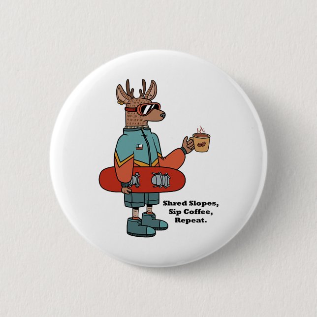 Cool Deer With A Snowboard  6 Cm Round Badge (Front)