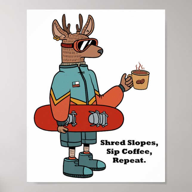 Cool Deer With A Snowboard  Poster (Front)