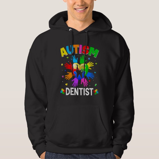 Cool Dentist Autism Awareness Heart Puzzle Raising Hoodie (Front)