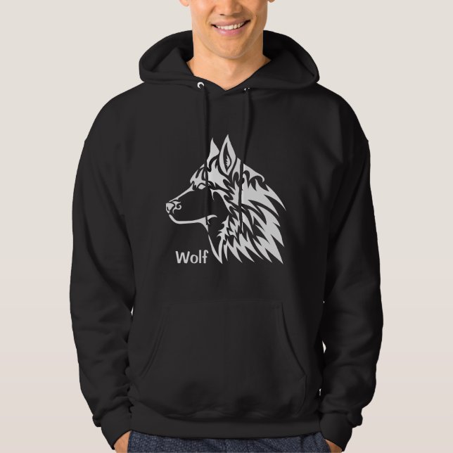 Cool design wolf print for him black hoodie (Front)