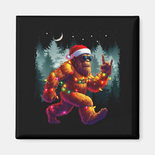Cool Devil Horns Sasquatch Holiday Lights Christma Magnet (Front)