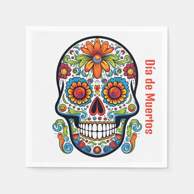 Cool Dia de Muertos doodle style Calavera skull Napkin (Front)