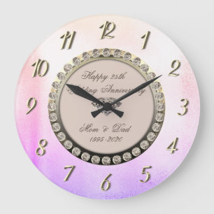 Cool Diamonds Metallic 25th Wedding Anniversary Large Clock
