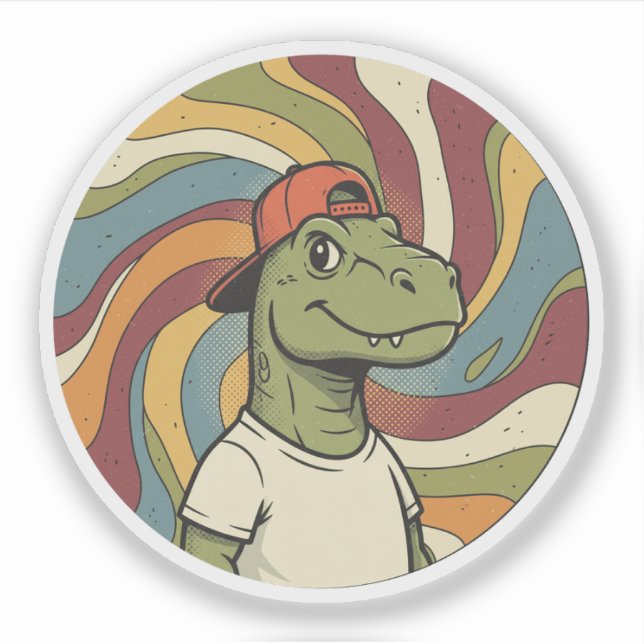 Cool Dino with Backward Cap - Groovy Retro Style (Front)