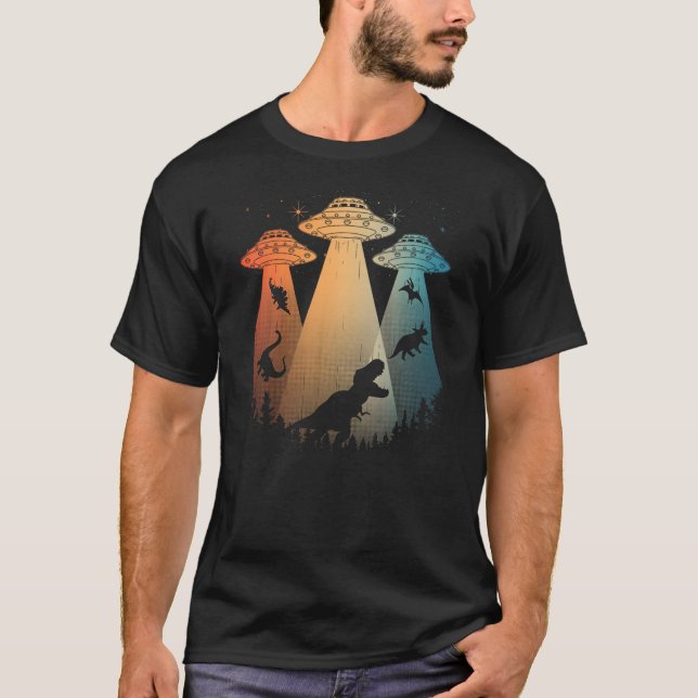Cool Dinosaur Art For Men Women UFO Alien Abductio T-Shirt (Front)