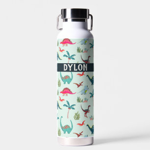 Cool dinosaur custom name blue water bottle