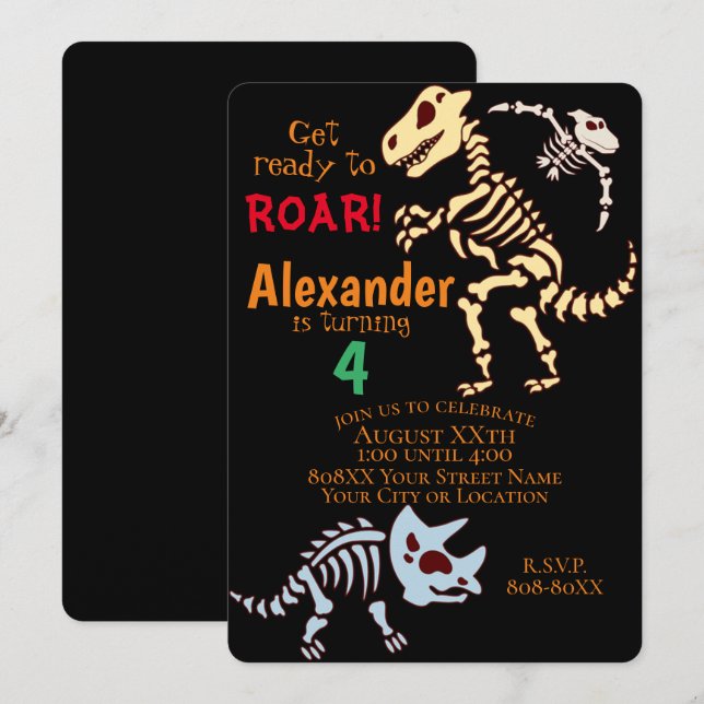Cool Dinosaur Fossils Invitation (Front/Back)