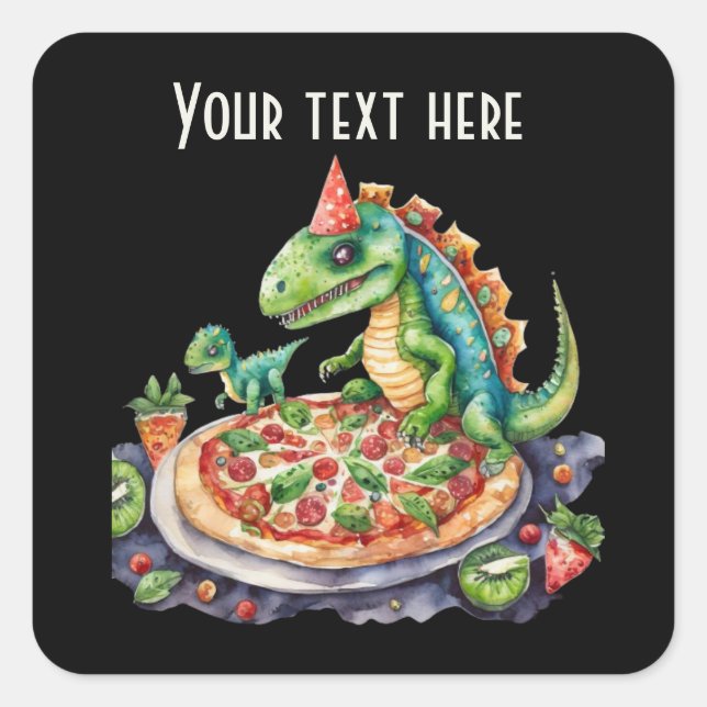 Cool Dinosaur pizza party add text  Square Sticker (Front)