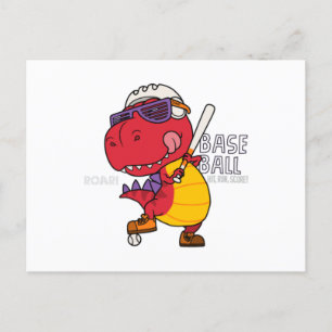 Cool dinosaur playing baseball postcard