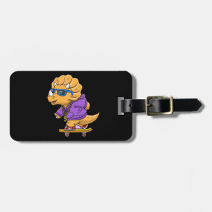 cool dinosaur playing skateboard cartoon luggage tag