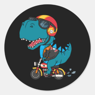Cool dinosaur riding a motorcycle classic round sticker