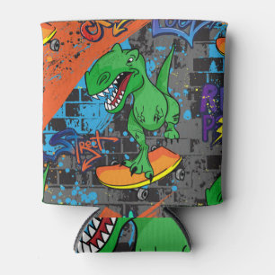 Cool Dinosaur Skateboard Seamless Pattern Can Cooler