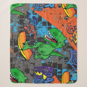 Cool Dinosaur Skateboard Seamless Pattern Sherpa Blanket