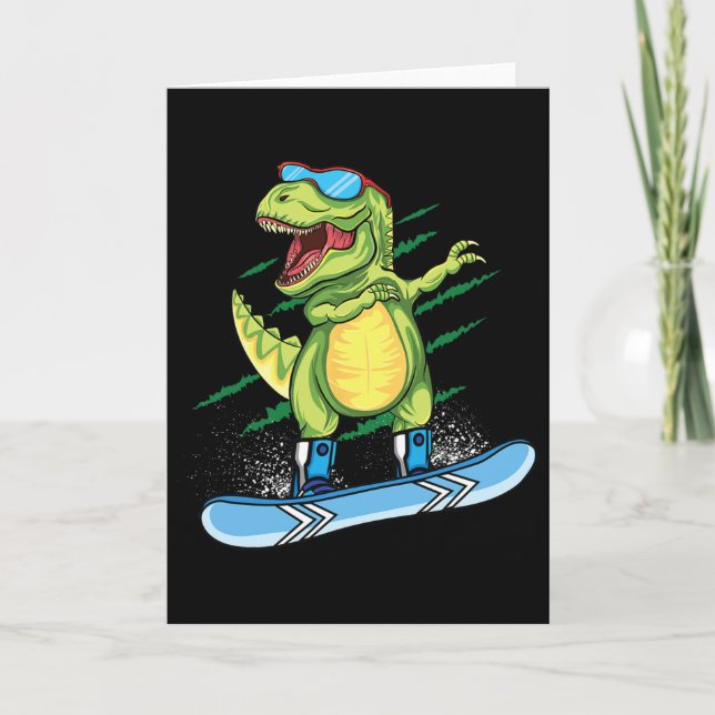 Cool Dinosaur Snowboarding Skiing Dabbing T Rex Sn Card (Front)