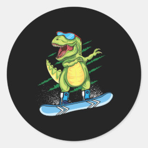 Cool Dinosaur Snowboarding Skiing Dabbing T Rex Sn Classic Round Sticker