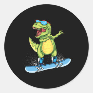 Cool Dinosaur Snowboarding Skiing Dabbing T Rex Sn Classic Round Sticker