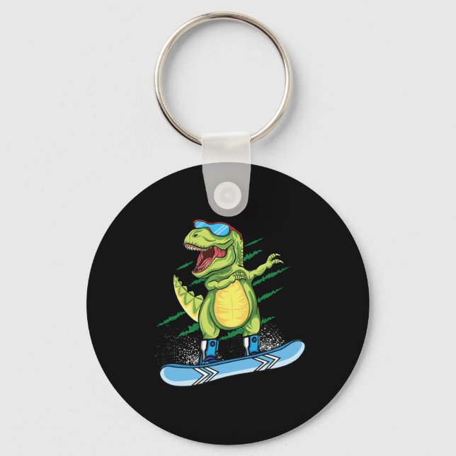 Cool Dinosaur Snowboarding Skiing Dabbing T Rex Sn Key Ring (Front)
