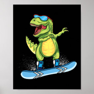 Cool Dinosaur Snowboarding Skiing Dabbing T Rex Sn Poster