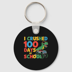 Cool Dinosaur T-rex Monster Truck Crushed 100 Days Key Ring