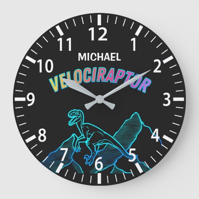 Cool Dinosaur Velociraptor Neon Lineart Clock (Front)