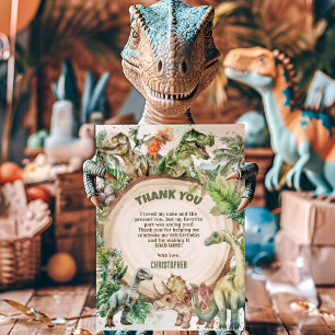 Cool Dinosaurs Greenery Dino-mite Birthday Party Thank You Card