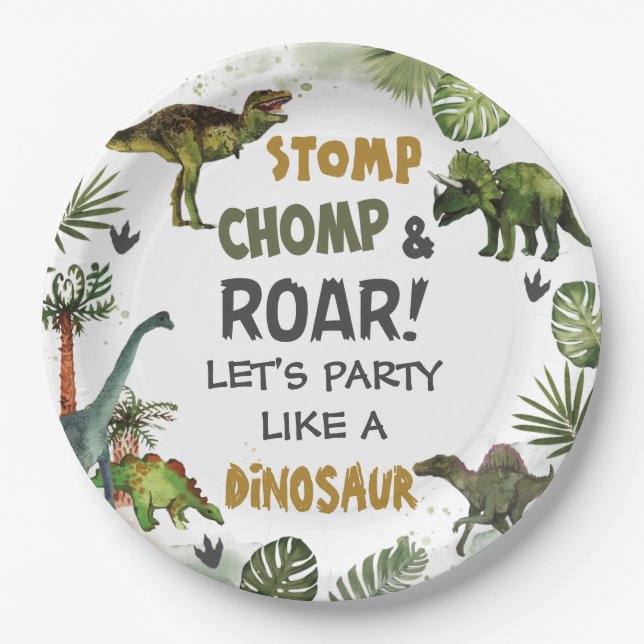 Cool Dinosaurs Jurassic Boy Birthday Party  Paper Plate (Front)