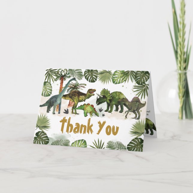 Cool Dinosaurs Jurassic Boy Birthday Party  Thank You Card (Front)