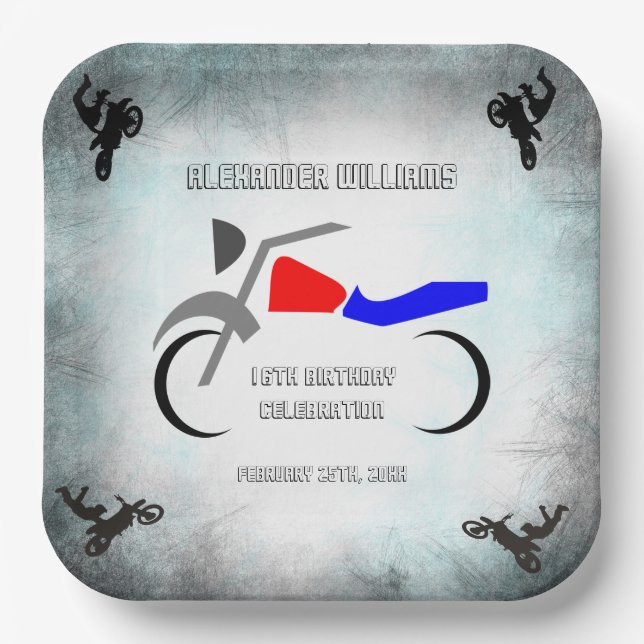 Cool Dirt Bike Masculine 16th Birthday      Paper Plate (Front)